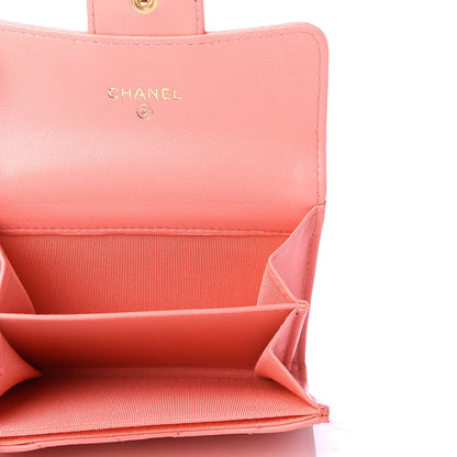 Chanel Lambskin Chevron Quilted Flap Card Holder Wallet Coral 5 of 9