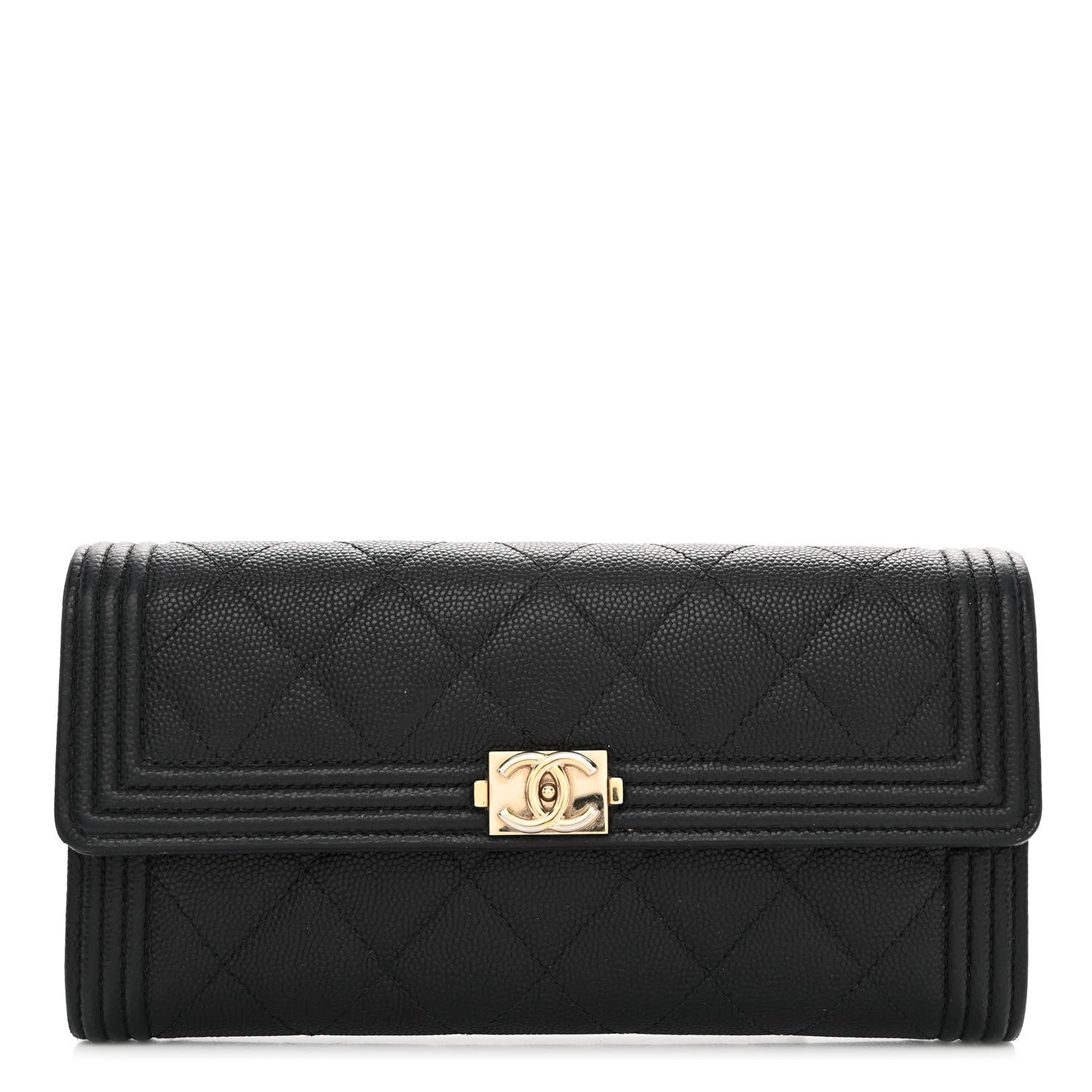 Chanel Caviar Quilted Large Boy Gusset Flap Wallet Black 1 of 10