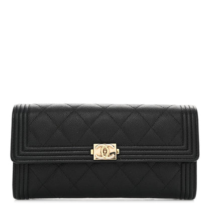 Chanel Caviar Quilted Large Boy Gusset Flap Wallet Black 1 of 10