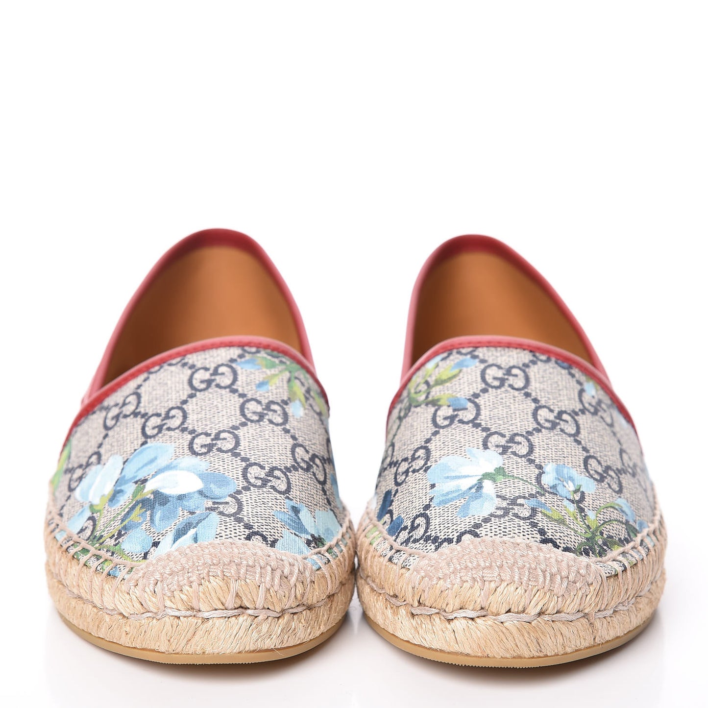 GG Supreme Monogram Blooms Espadrilles 36 Beige Blue Navy Hibiscus Red