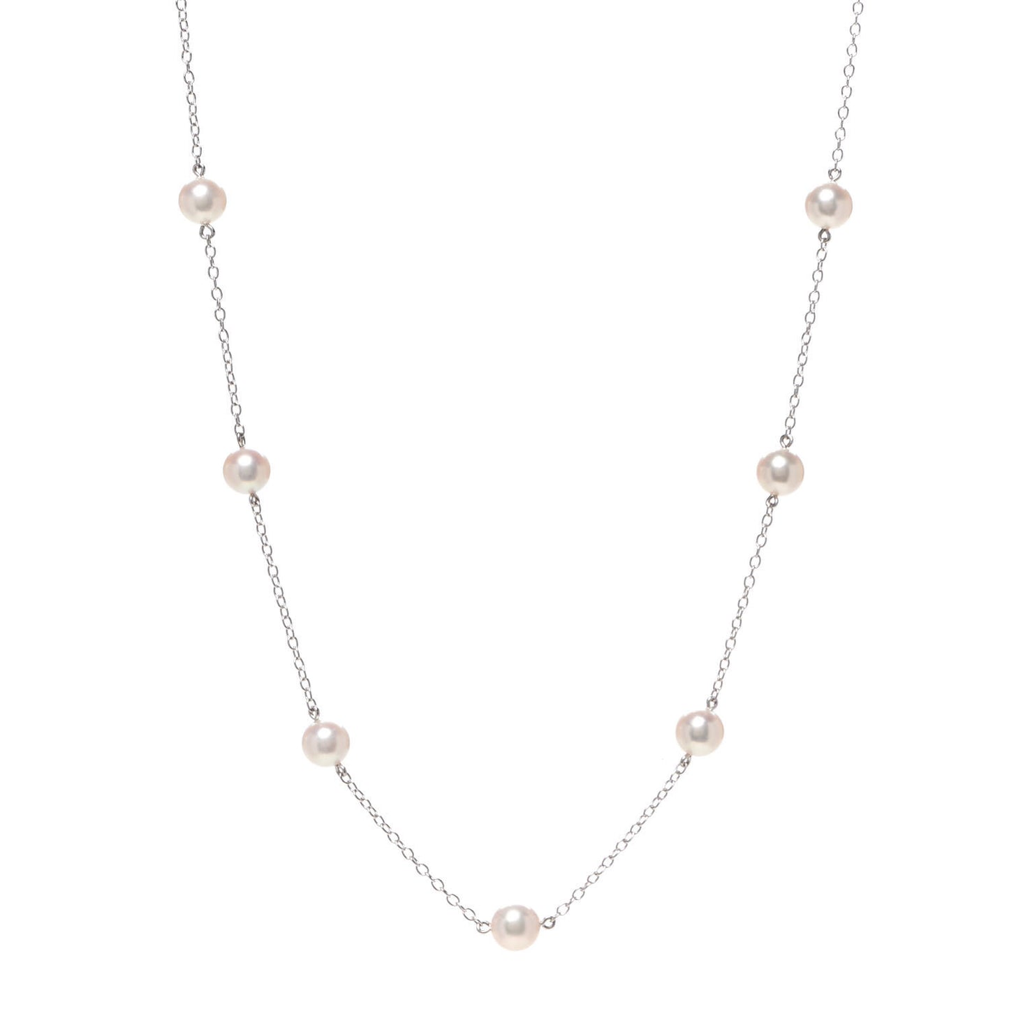18K White Gold Akoya Pearl 5.5-6mm Station Necklace