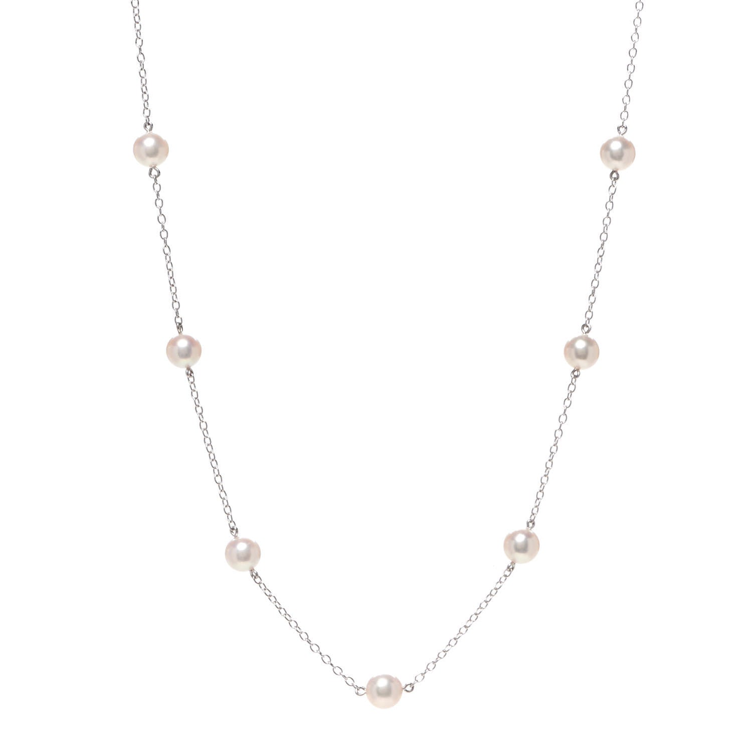 Mikimoto 18K White Gold Akoya Pearl 5.5-6mm Station Necklace 1 of 4