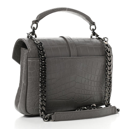 Saint Laurent Calfskin Crocodile Embossed Medium College Monogram Satchel Gray 3 of 9