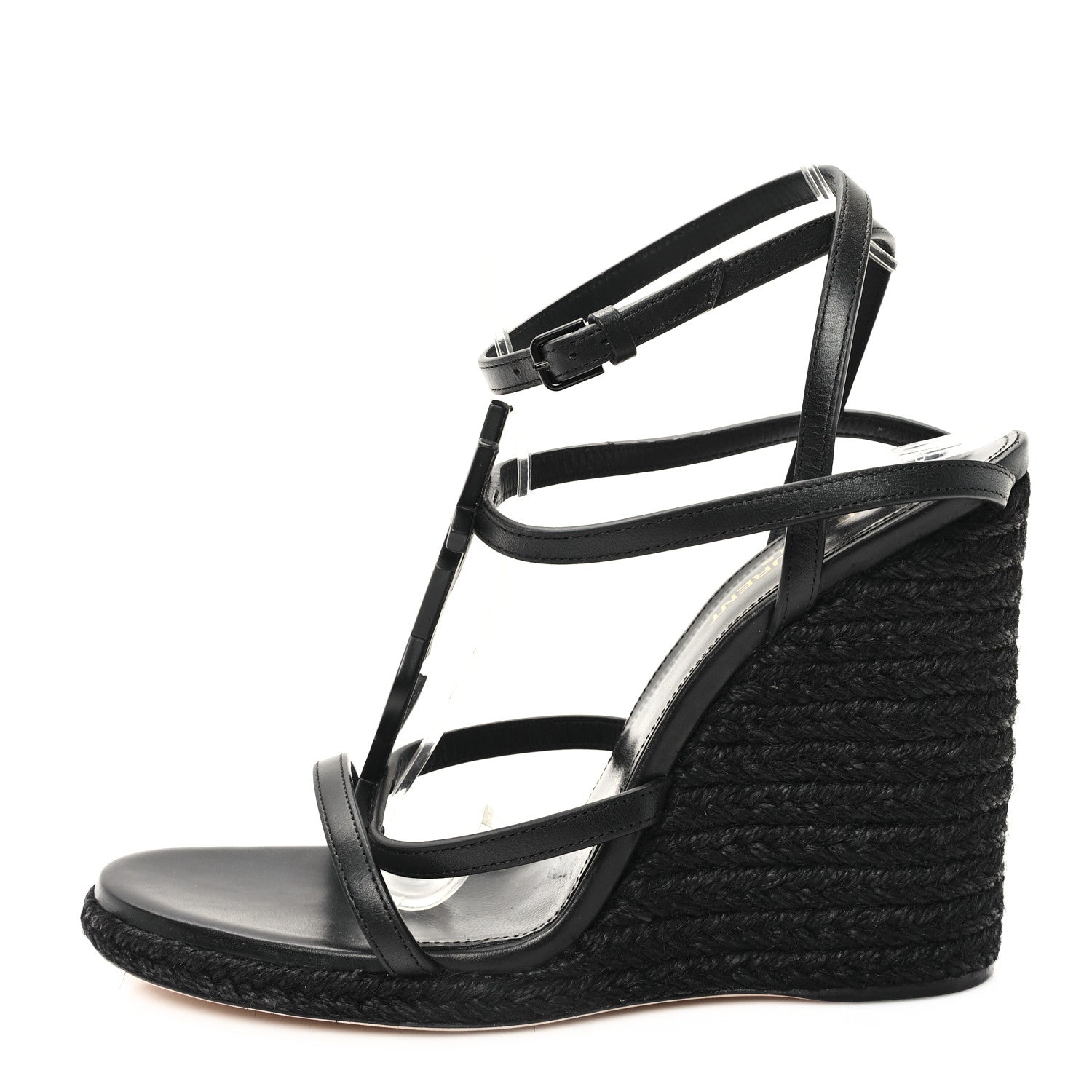 Saint Laurent Calfskin Cassandra Espadrille 105 Wedges 38 Black 1 of 9