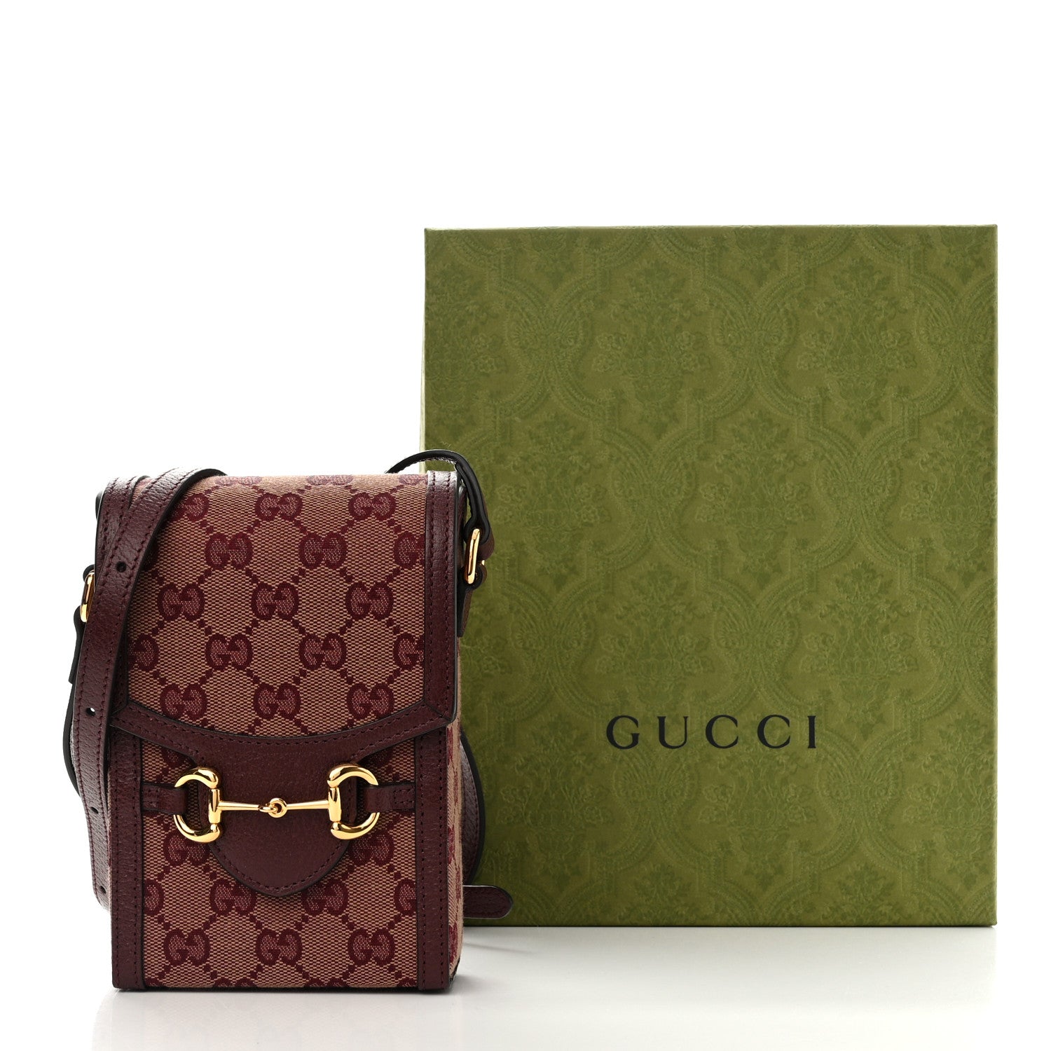 Gucci Monogram Textured Dollar Calfskin Mini Horsebit 1955 Crossbody Bag Sahara Rubino Chardonnay 10 of 10