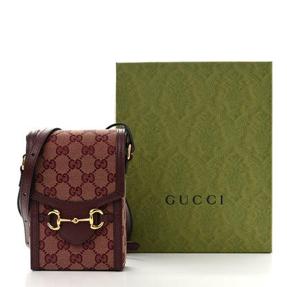 Gucci Monogram Textured Dollar Calfskin Mini Horsebit 1955 Crossbody Bag Sahara Rubino Chardonnay 10 of 10