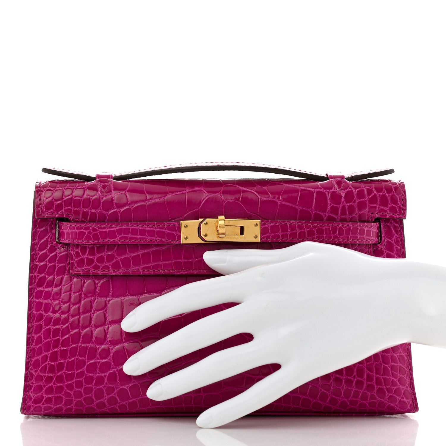 Hermes Shiny Alligator Kelly Pochette Rose Scheherazade 2 of 14