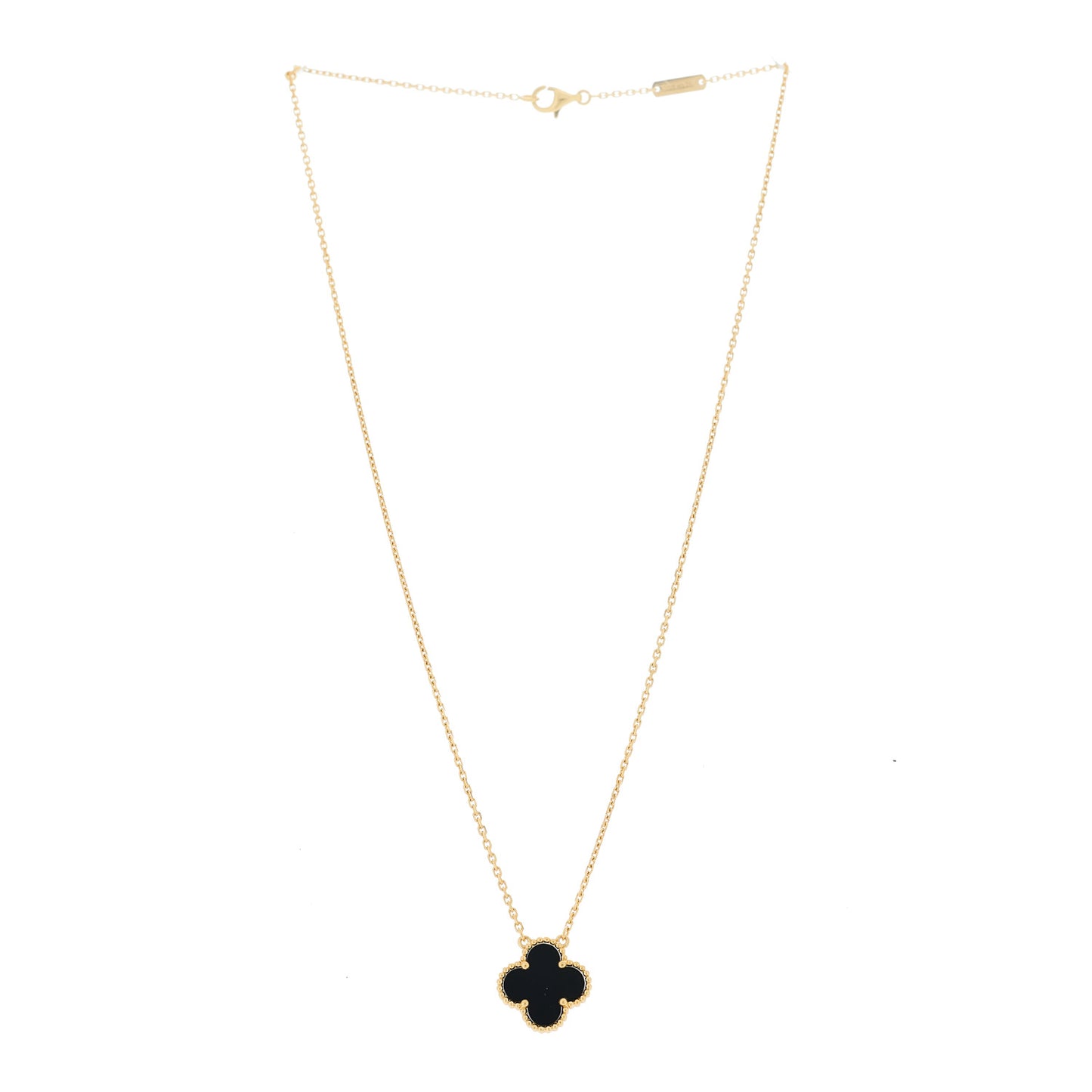 18K Yellow Gold Black Onyx Vintage Alhambra Pendant Necklace