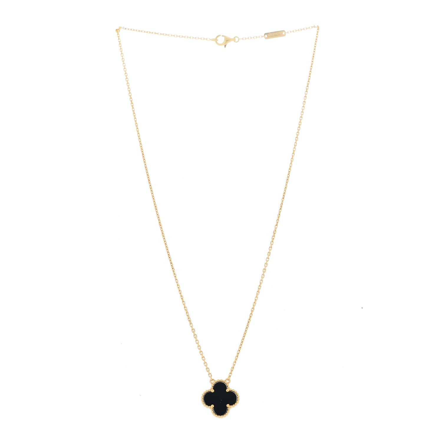 Van Cleef & Arpels 18K Yellow Gold Black Onyx Vintage Alhambra Pendant Necklace 3 of 5