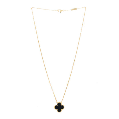 Van Cleef & Arpels 18K Yellow Gold Black Onyx Vintage Alhambra Pendant Necklace 3 of 5