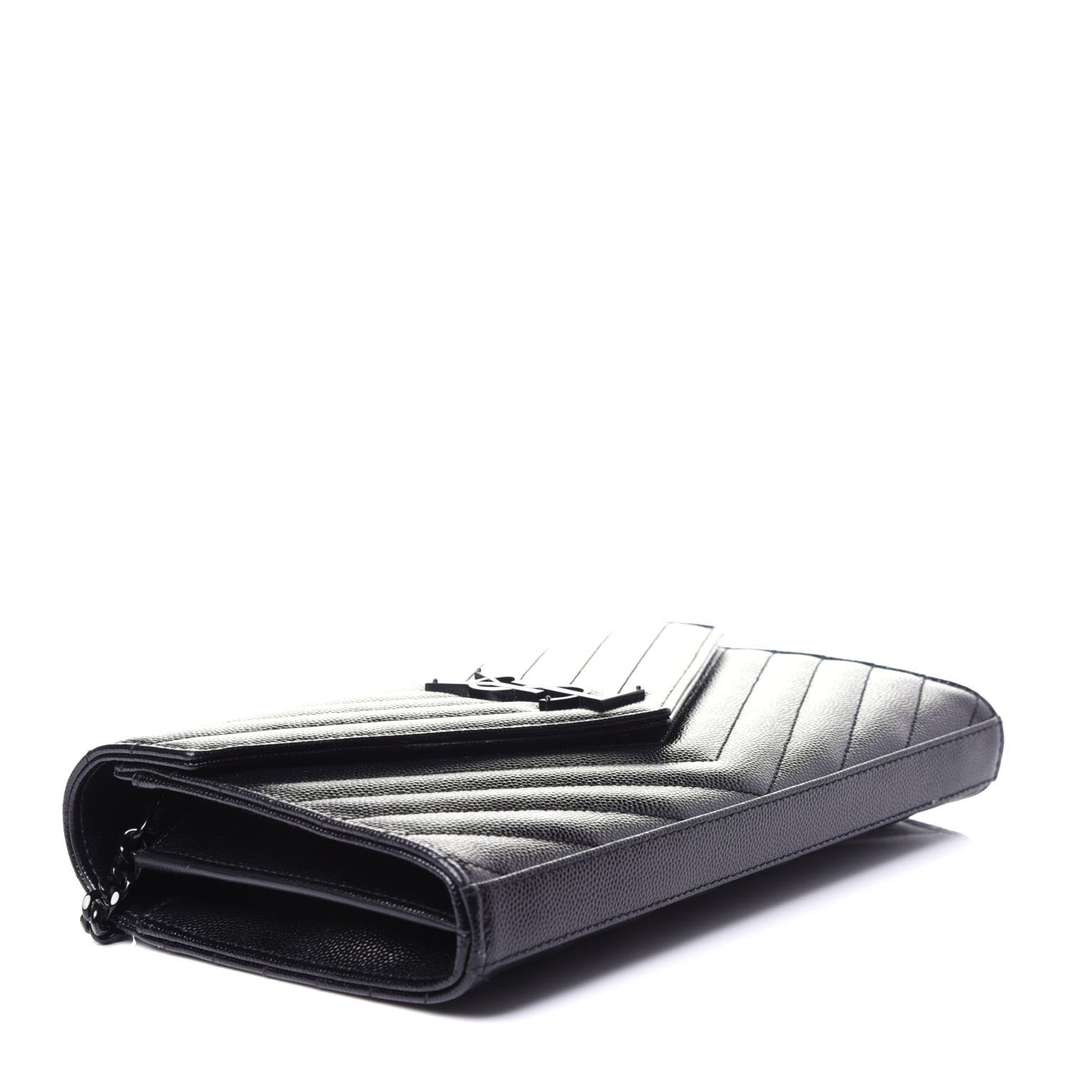 Saint Laurent Grain De Poudre Matelasse Chevron Monogram Chain Wallet Black 4 of 9
