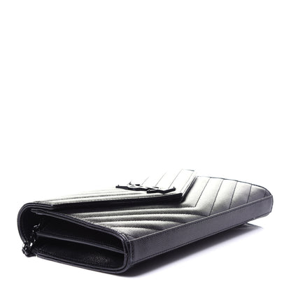 Saint Laurent Grain De Poudre Matelasse Chevron Monogram Chain Wallet Black 4 of 9