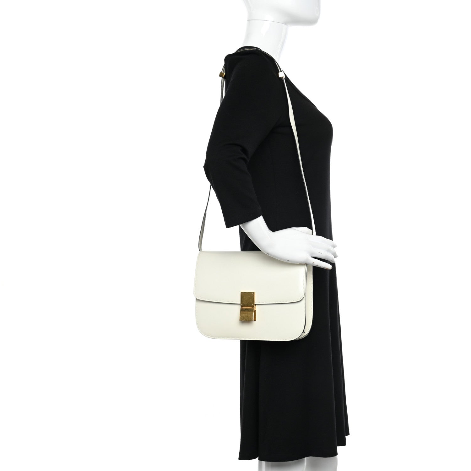 Celine Spazzolato Calfskin Medium Classic Box Flap Bag White 2 of 16