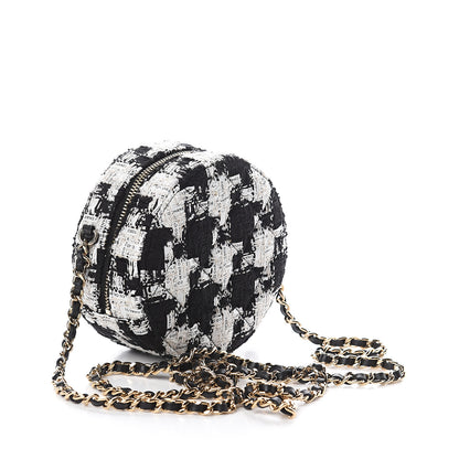Chanel Tweed Quilted Round Clutch With Chain Black Ecru White 2 of 9