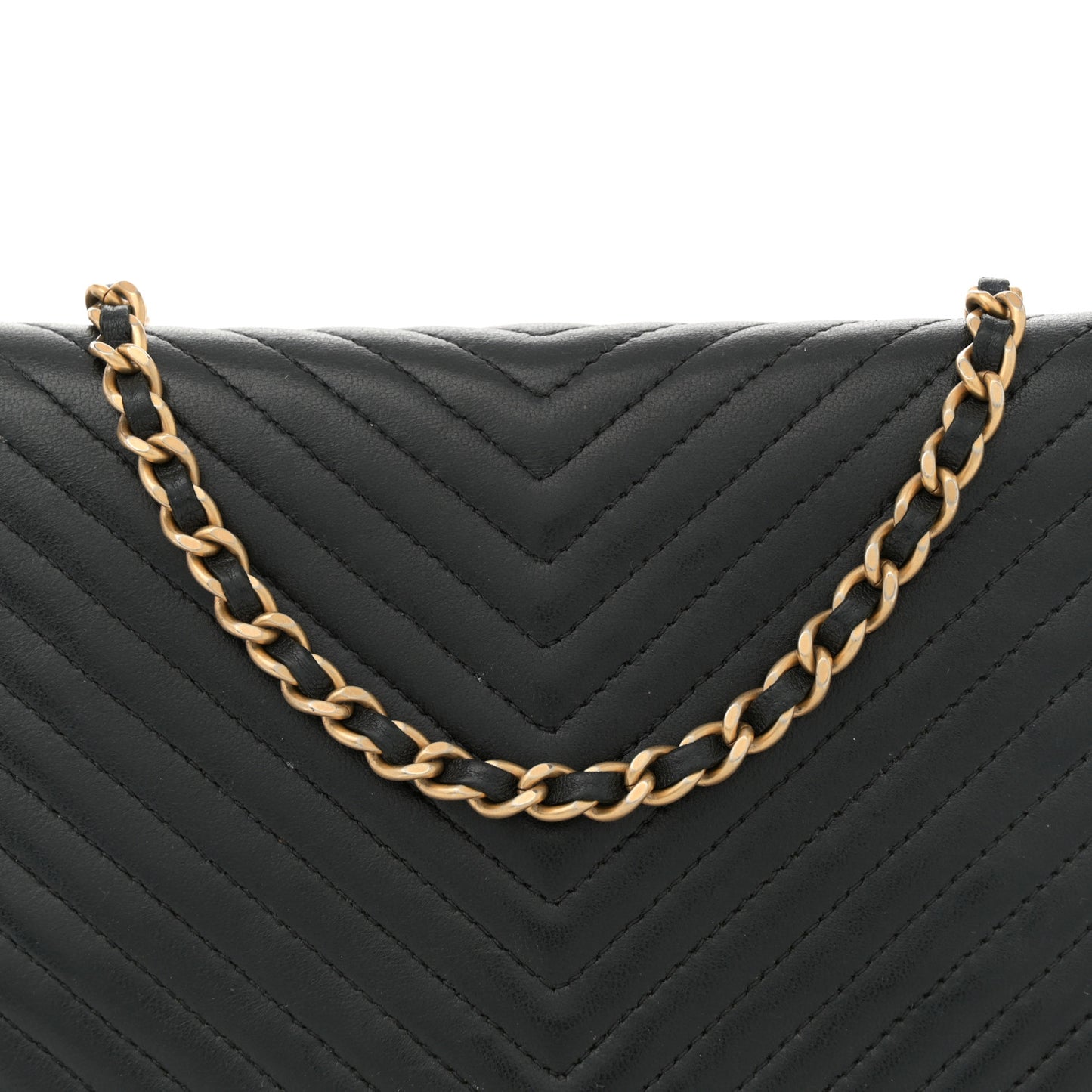 Caviar Chevron Quilted Boy Wallet On Chain WOC Black