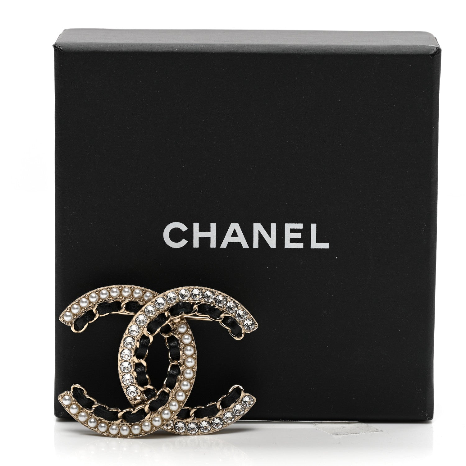 Chanel Lambskin Crystal Vintage Allure CC Chain Brooch Black Gold 6 of 6