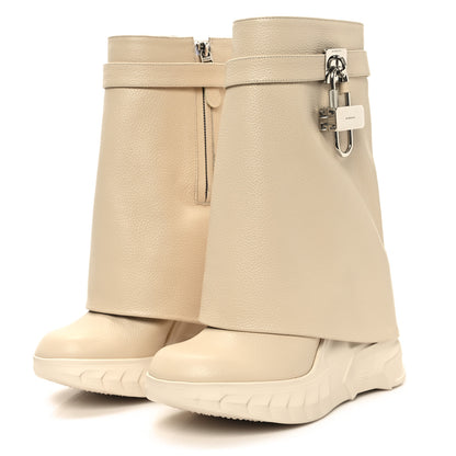 Givenchy Grained Calfskin Shark Lock Biker Ankle Boots 36 Beige 5 of 10