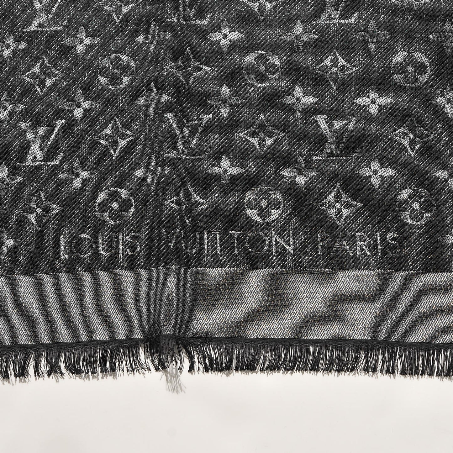Silk Lurex Wool Monogram Shine Shawl Black