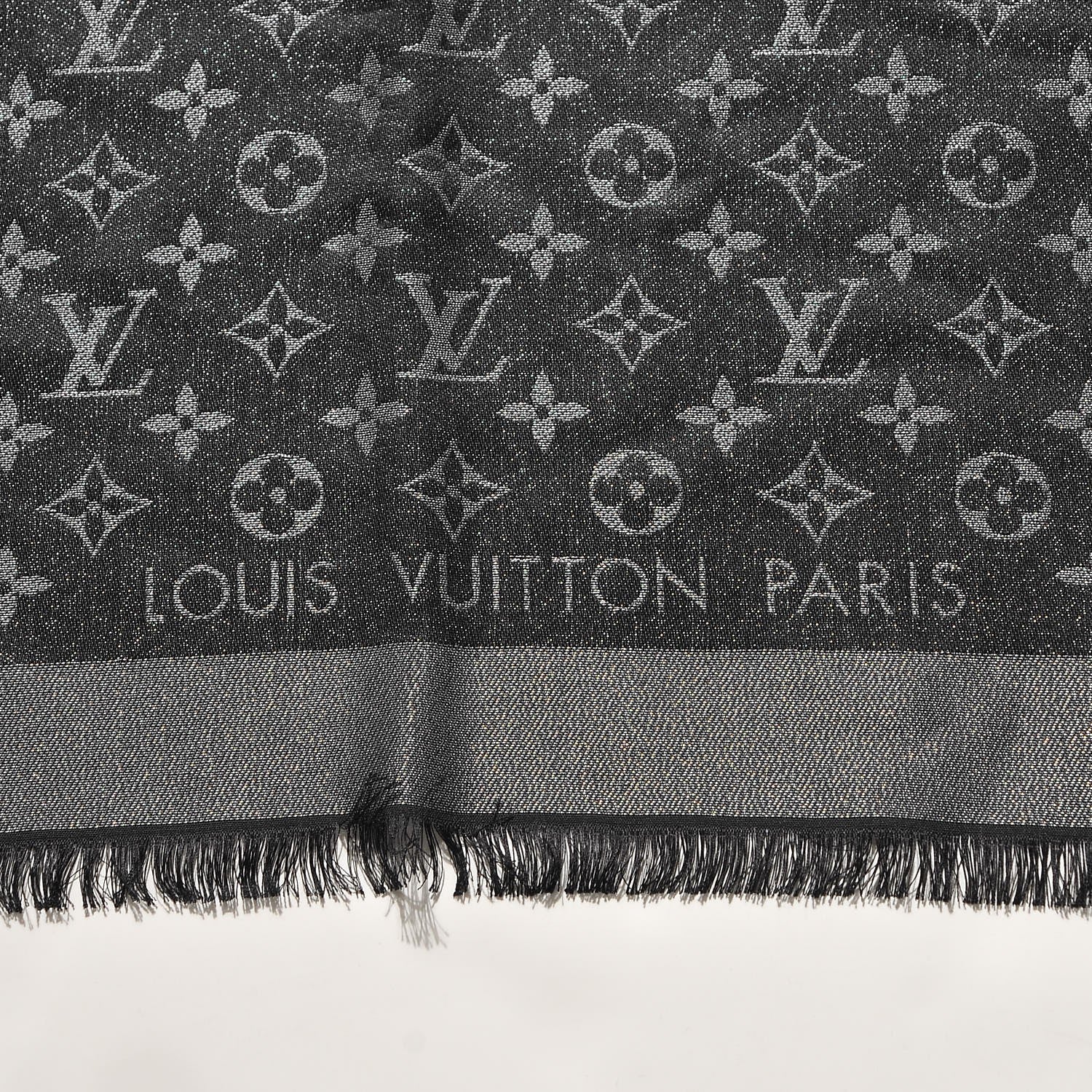 Louis Vuitton Silk Lurex Wool Monogram Shine Shawl Black 3 of 5