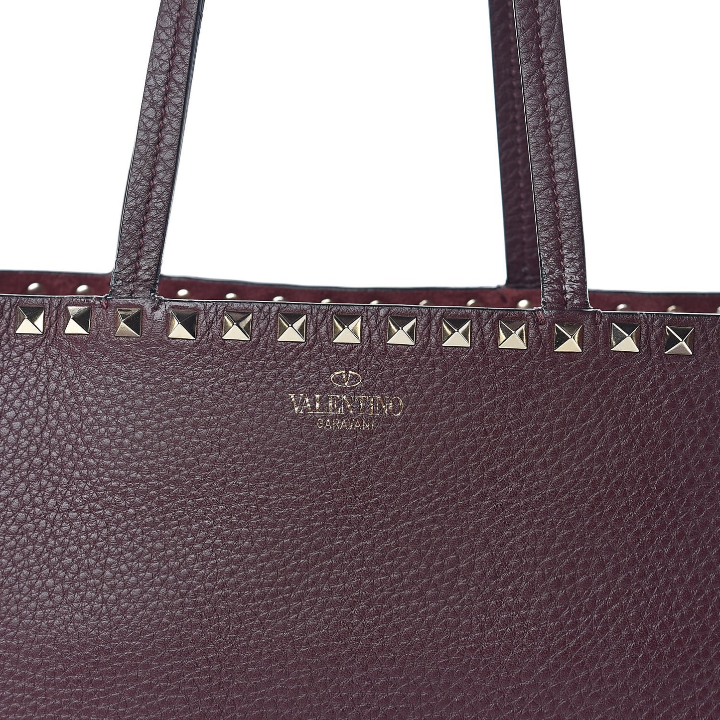 Grained Calfskin Small Rockstud Shoulder Tote Rubin
