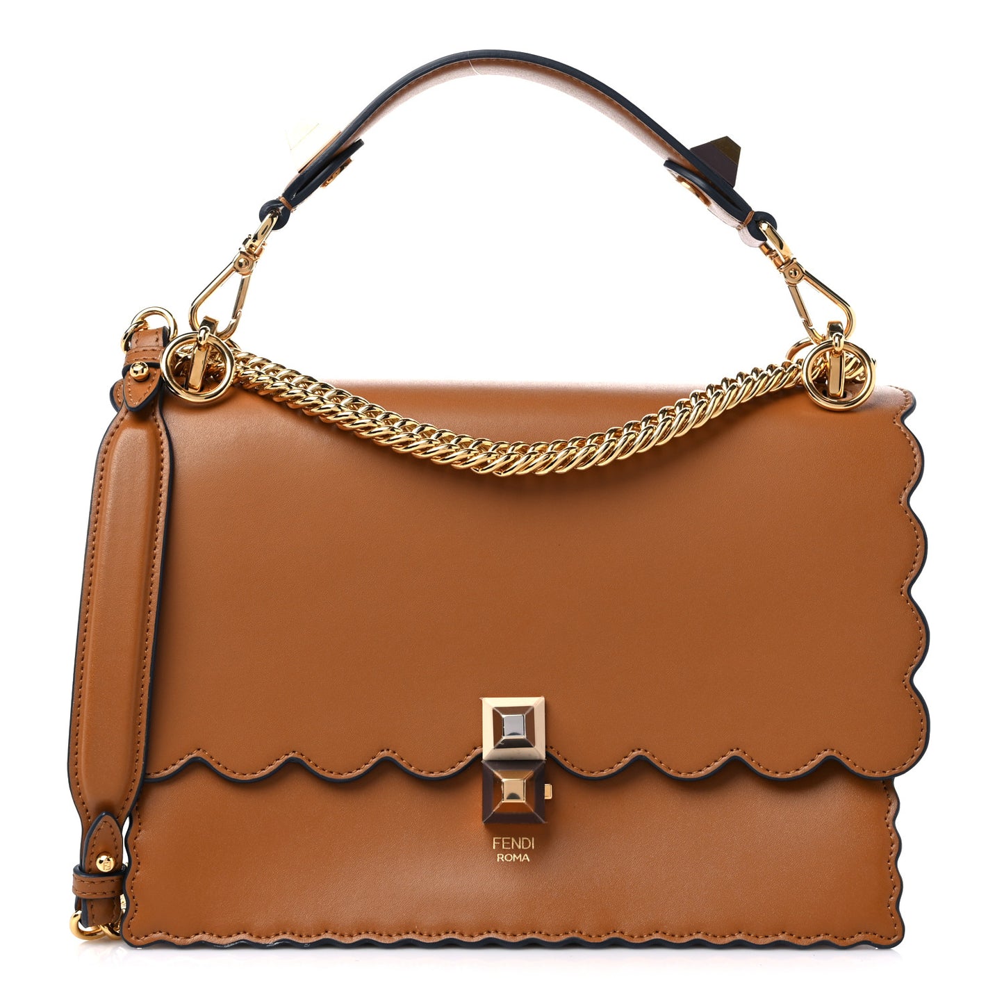 Vitello Liberty Scalloped Studded Kan I Shoulder Bag Caramello