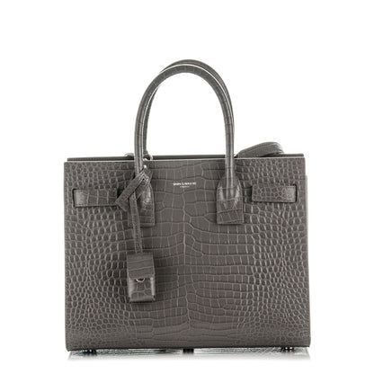 Saint Laurent Calfskin Crocodile Embossed Baby Sac De Jour Fog 1 of 7