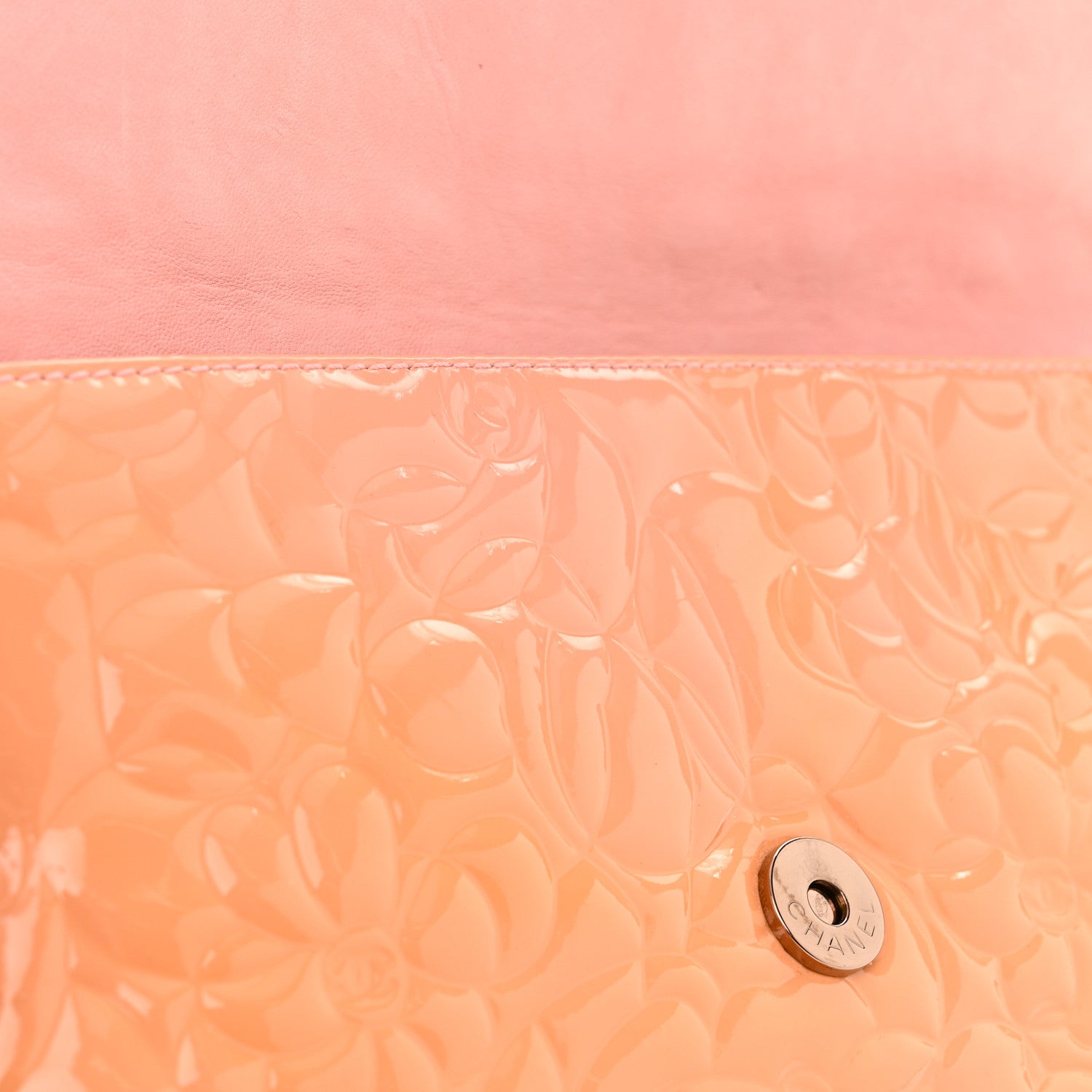 Chanel Patent Calfskin Camellia Embossed Flap Pochette Pink 11 of 13