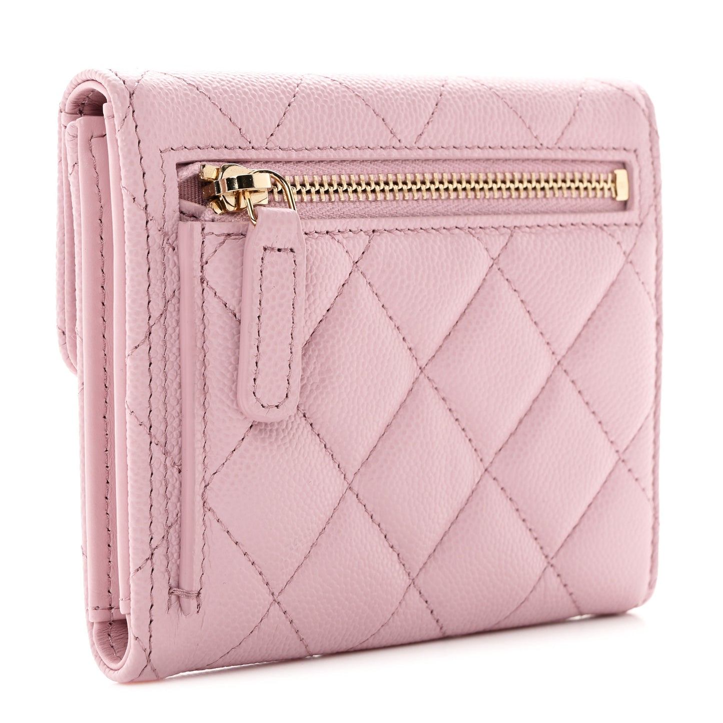 Caviar Quilted Compact Flap Wallet Pink