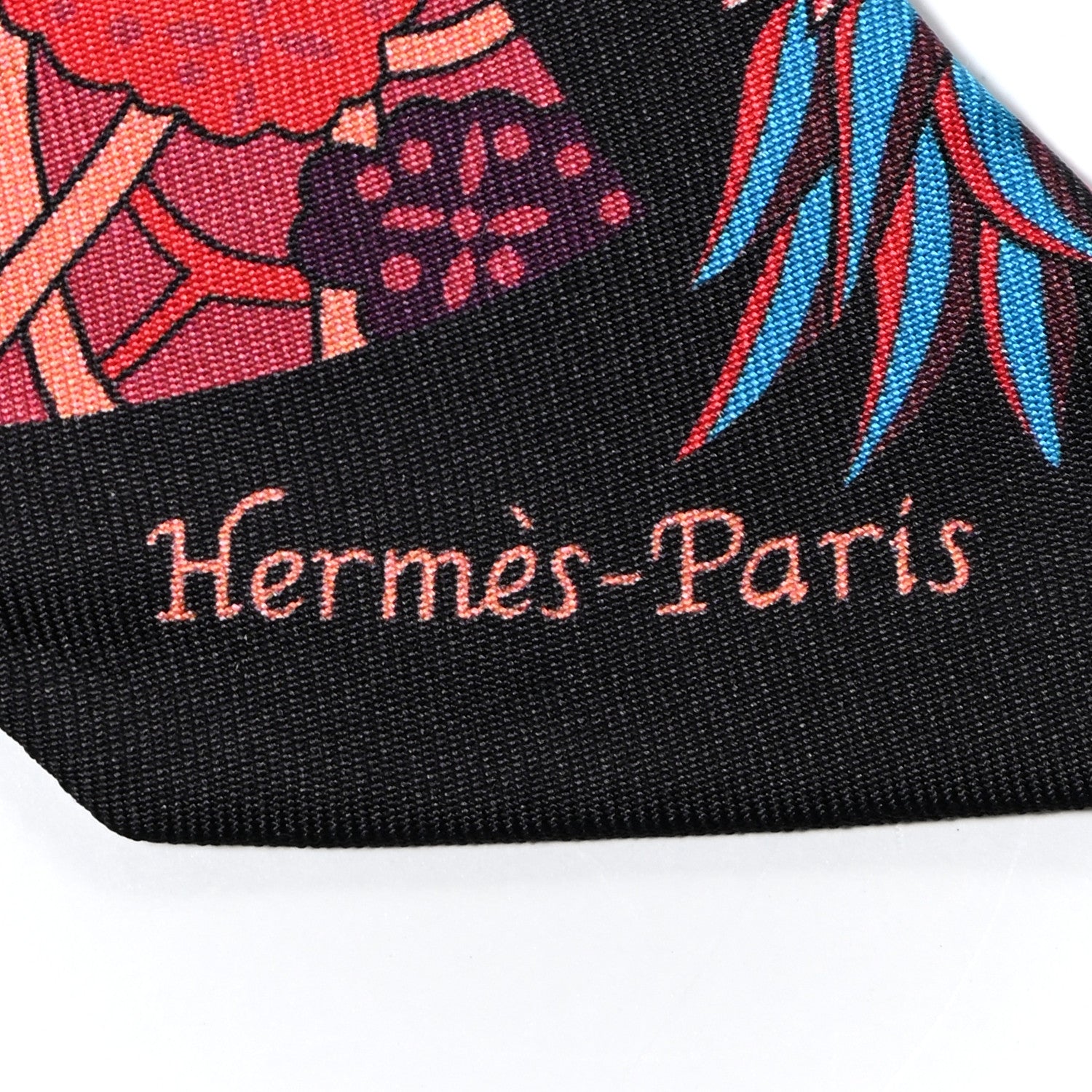 Hermes Silk Fleurs et Papillons de Tissus Twilly Black Rouge Bleu 2 of 9