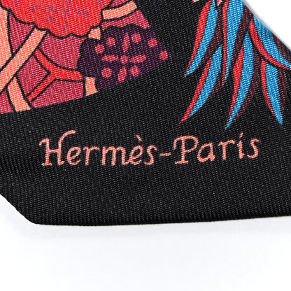 Hermes Silk Fleurs et Papillons de Tissus Twilly Black Rouge Bleu 2 of 9