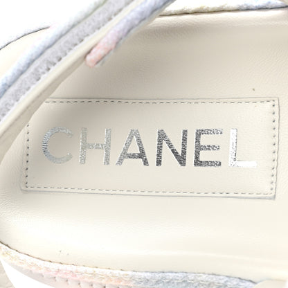 Chanel Printed Fabric Quilted Dad Sandals 39.5 Green Pink Blue 7 of 8