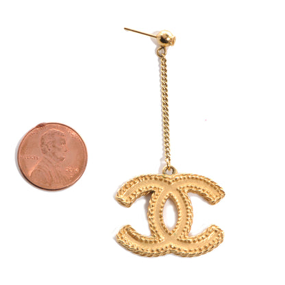 Chanel CC Drop Earrings Matte Gold 2 of 5