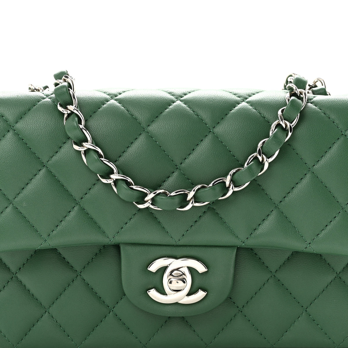 Lambskin Quilted Mini Rectangular Flap Green