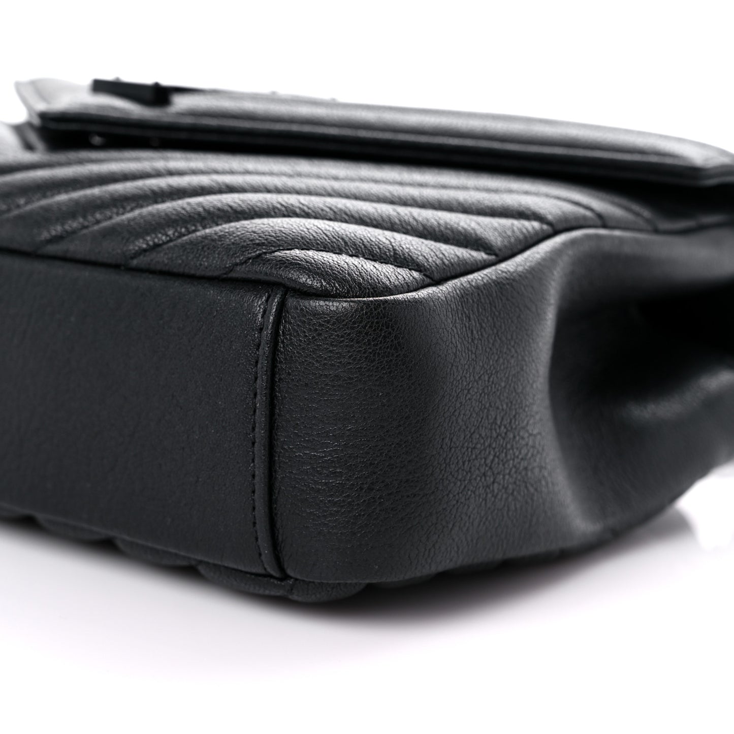 Sheepskin Matelasse Chevron Monogram Monochrome Medium College Bag Black