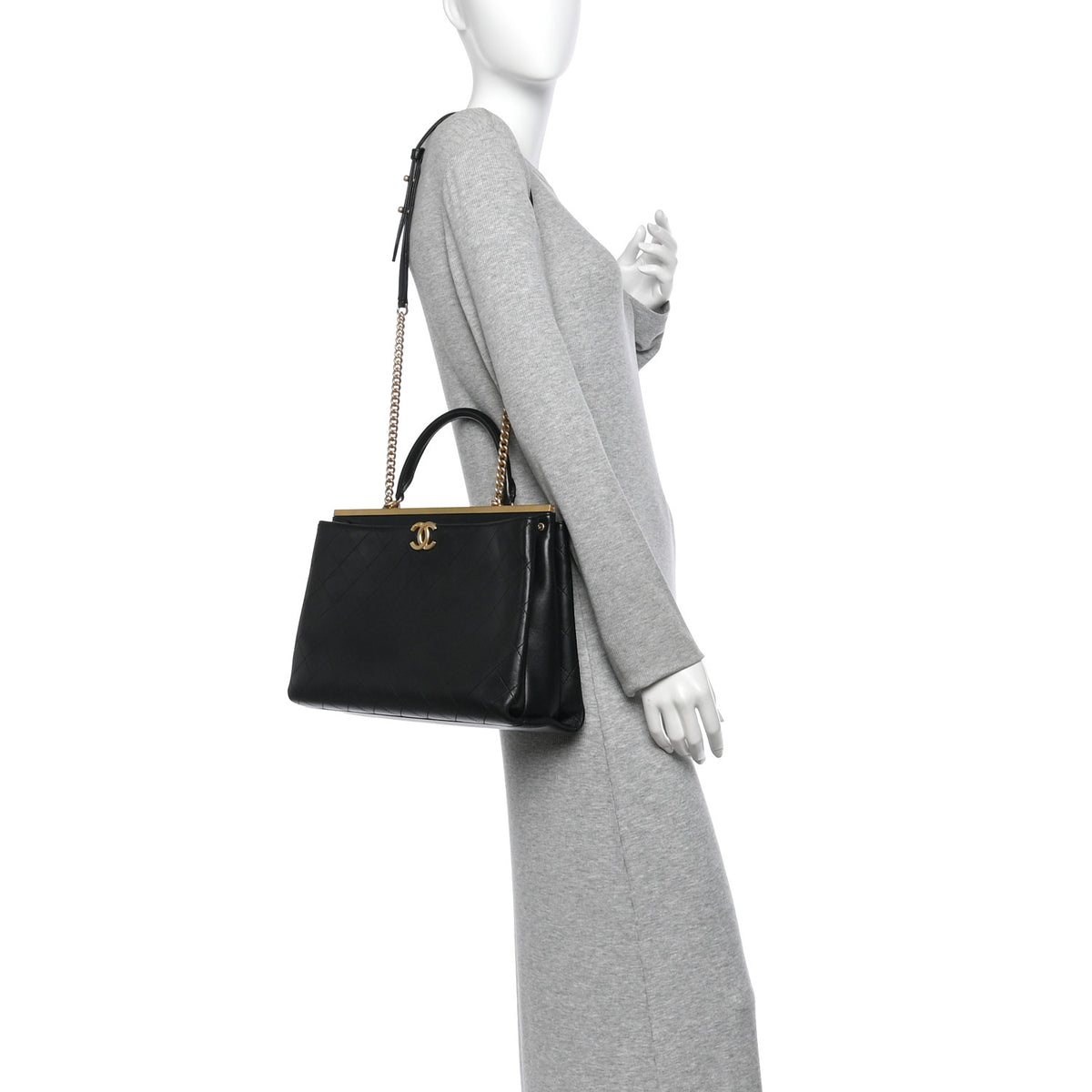 Lambskin Stitched Large Coco Lux Shopping Tote Black