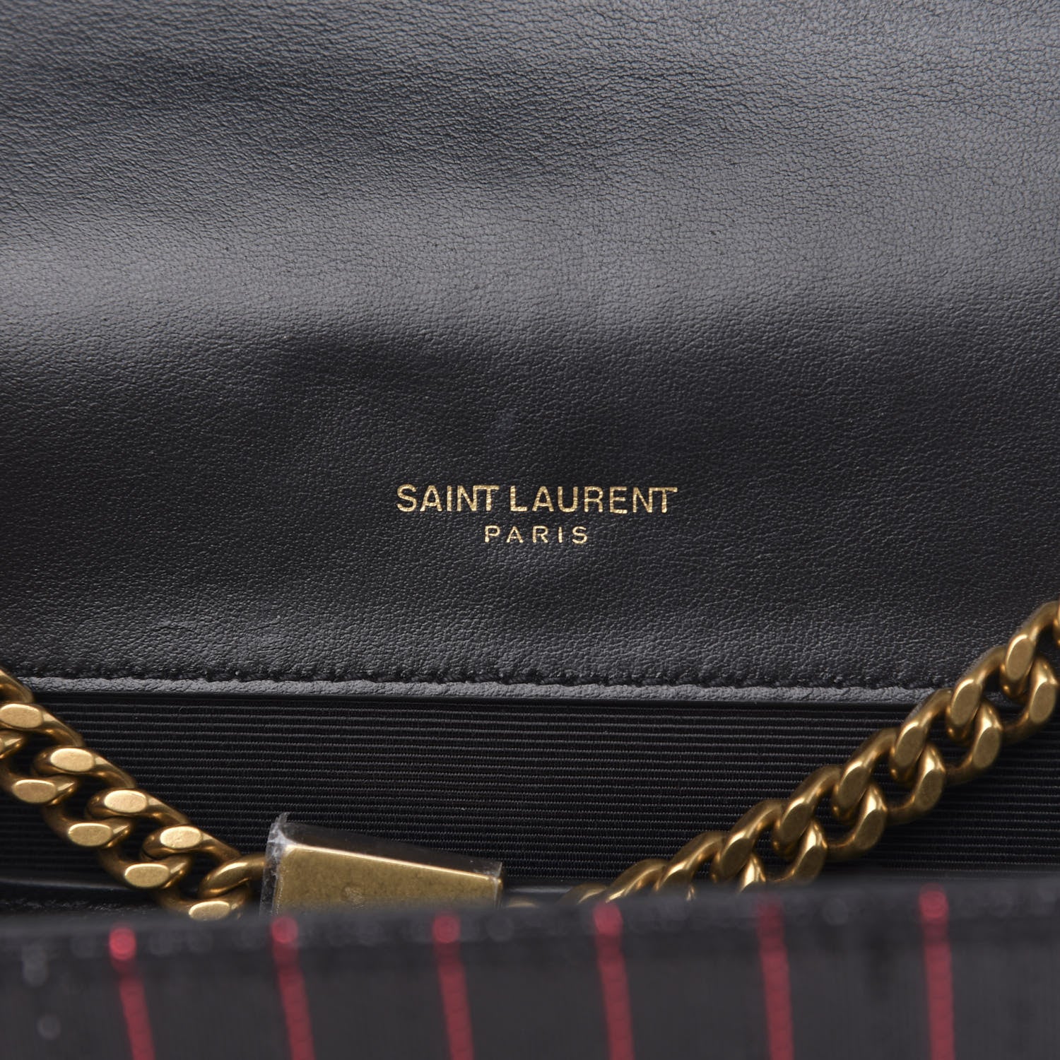 Saint Laurent Metallic Calfskin Striped Small Monogram Kate Satchel Black Red 6 of 11