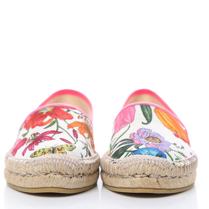 Gucci Canvas Flora Print Espadrilles 37.5 White Multicolor Fuxia 2 of 8