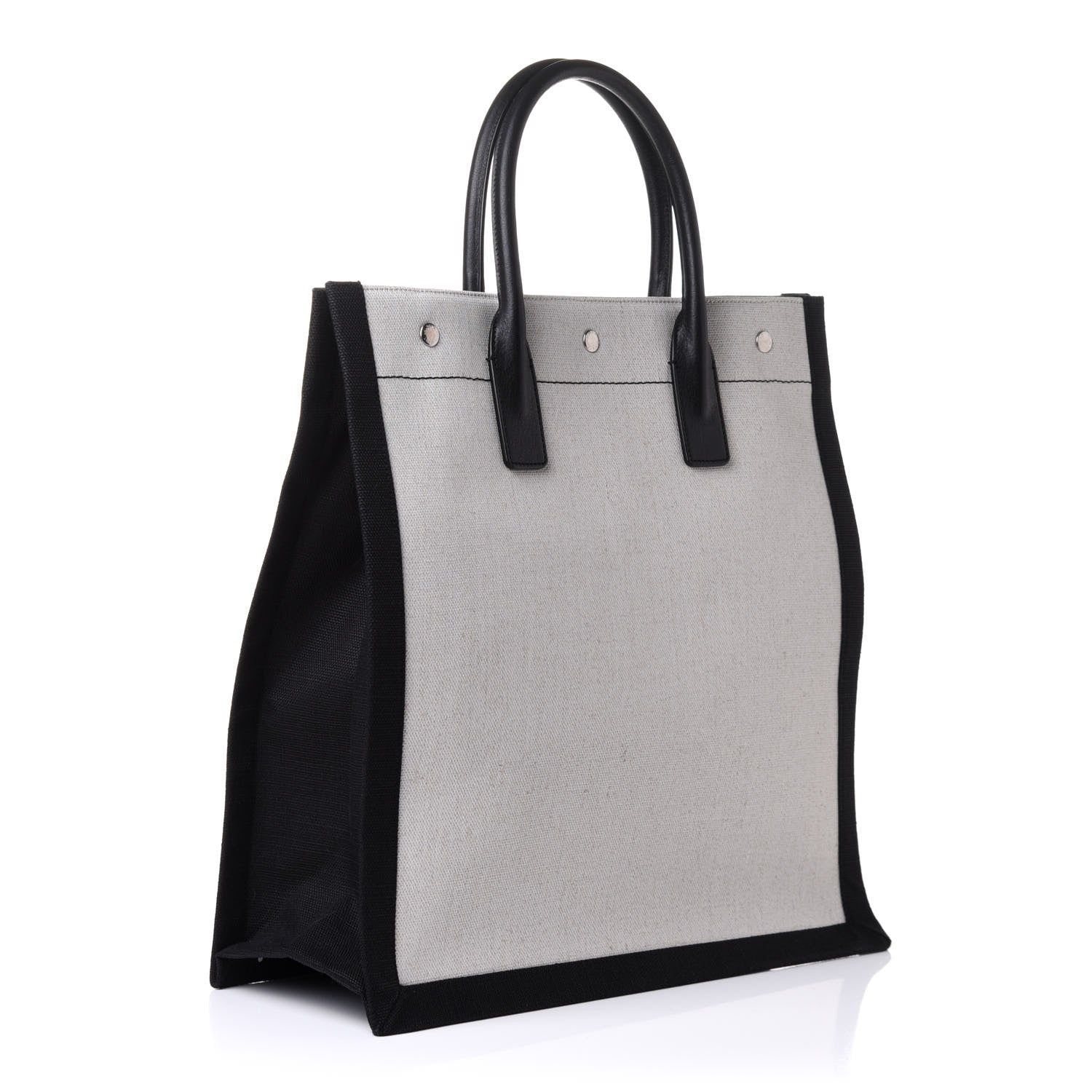 Saint Laurent Linen Calfskin Rive Gauche North South Tote White Black 2 of 13