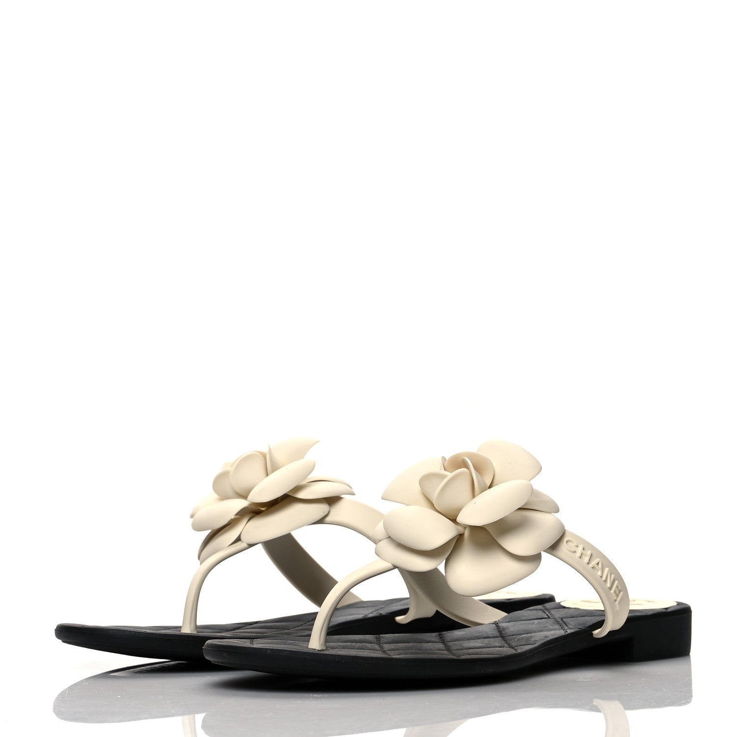 Chanel Jelly Quilted Camellia Thong Sandals 36 White Black 3 of 7