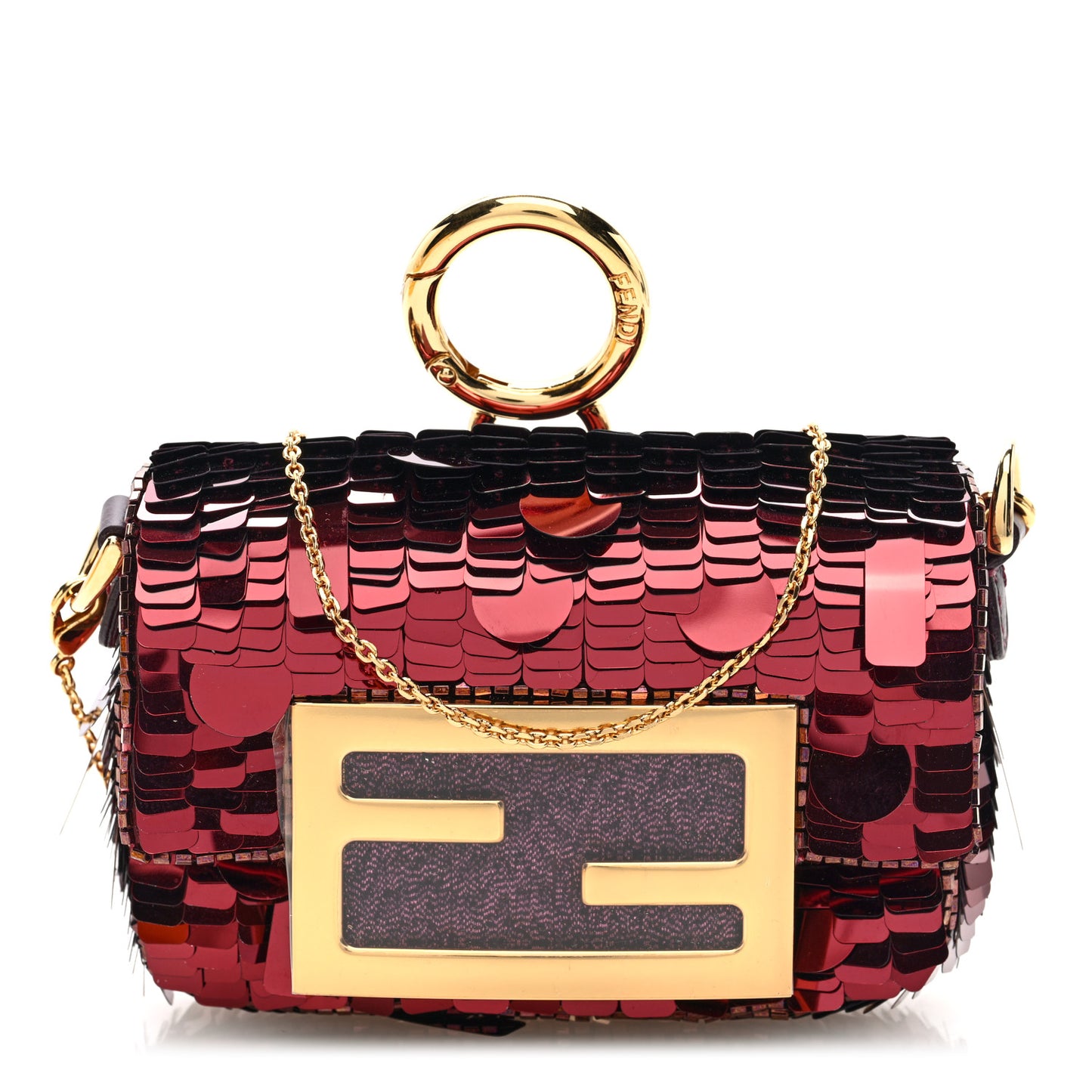 Sequin Paillettes Shiny Nappa Sex and the City Nano Maxi Buckle Baguette Charm Granata
