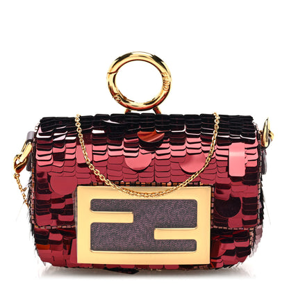Fendi Sequin Paillettes Shiny Nappa Sex and the City Nano Maxi Buckle Baguette Charm Granata 1 of 10