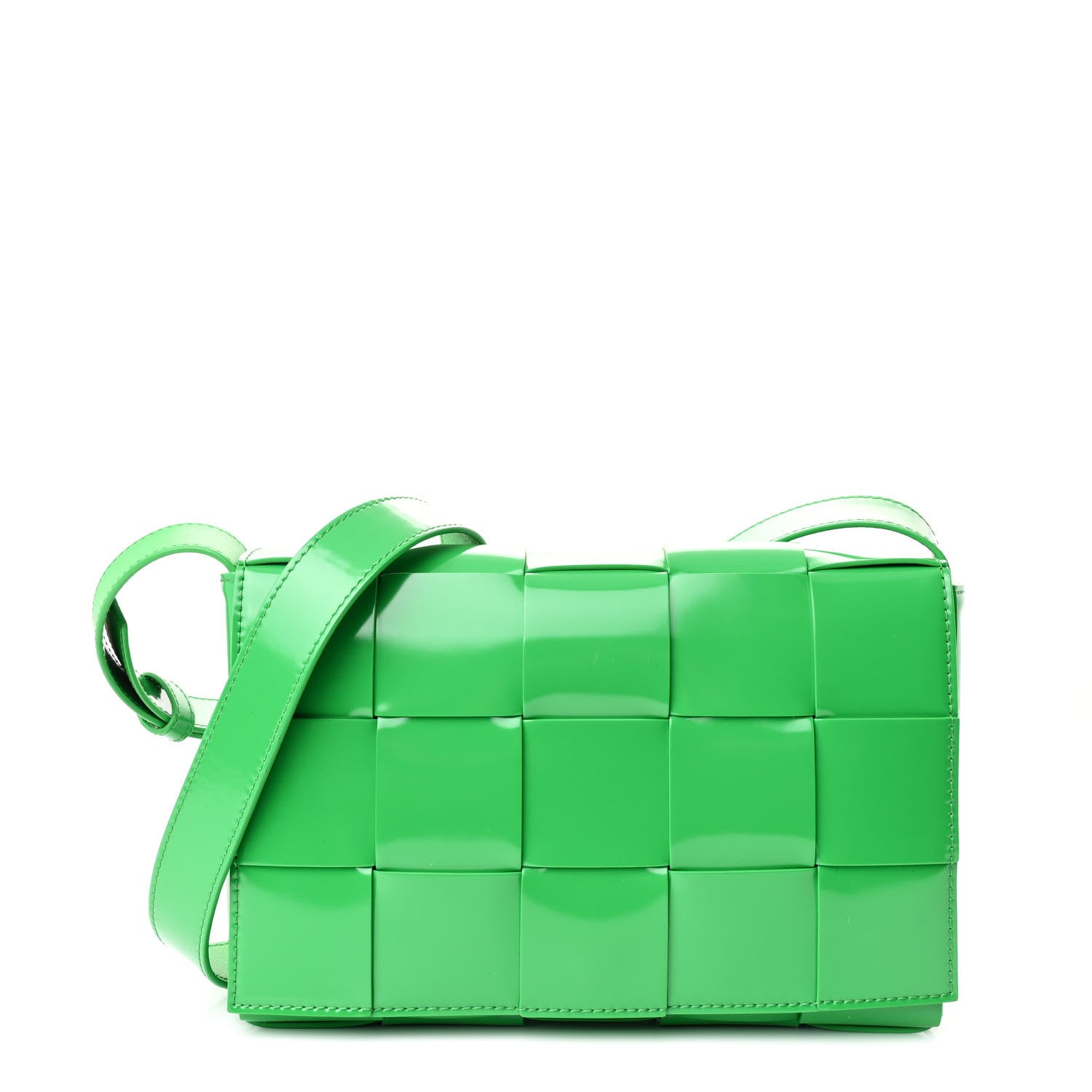 Bottega Veneta Patent Maxi Intrecciato Cassette Crossbody Bag Grass 1 of 11