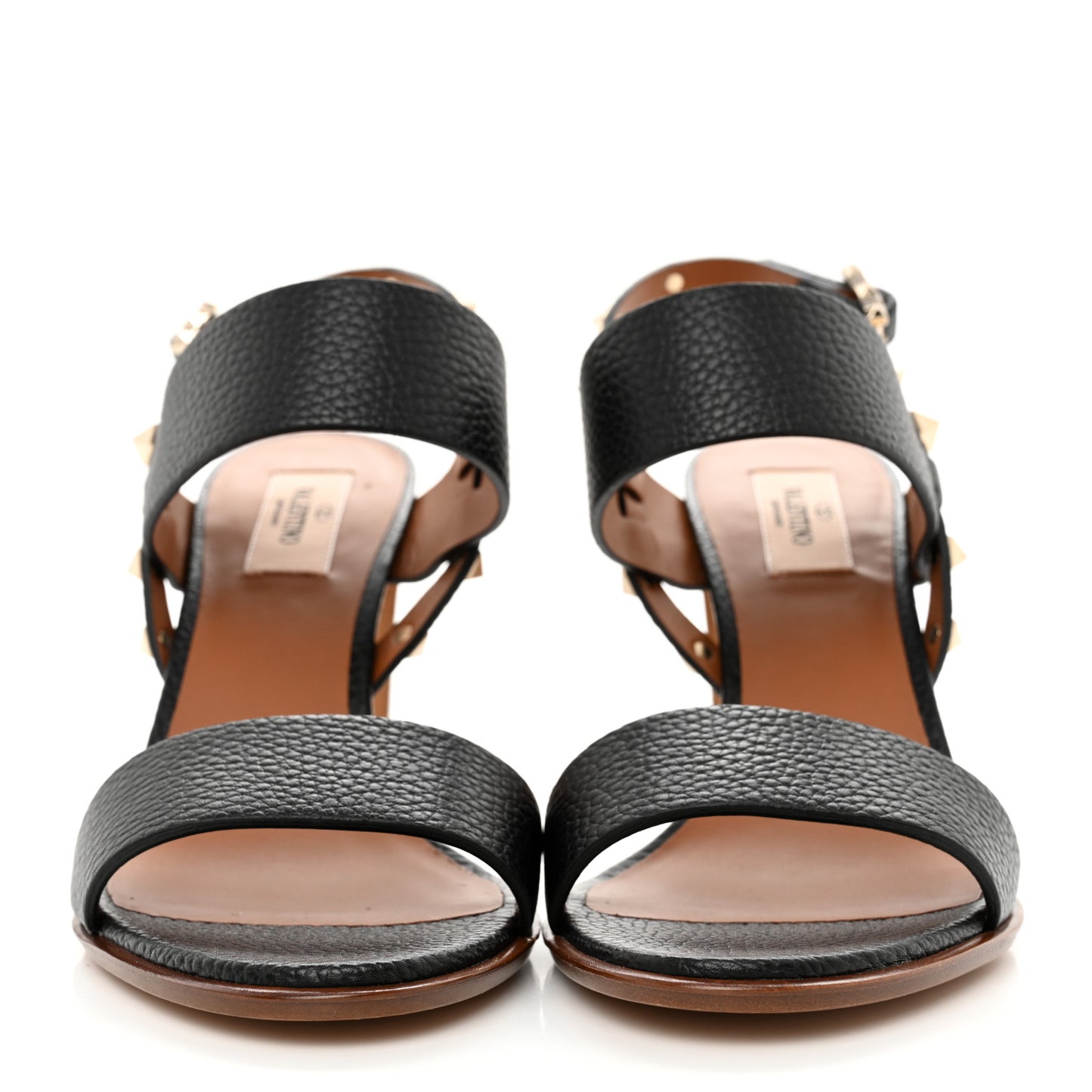 Pebbled Calfskin Rockstud Double Slingback Strap 85mm Sandals 39 Black Light Cuir