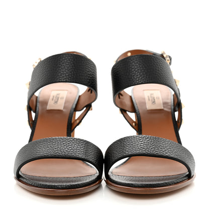 Valentino Garavani Pebbled Calfskin Rockstud Double Slingback Strap 85mm Sandals 39 Black Light Cuir 2 of 13