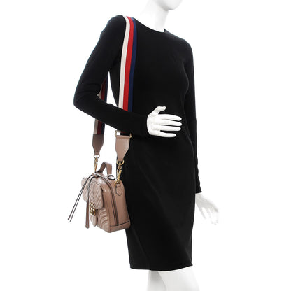 Gucci Calfskin Matelasse Sylvie Web Small GG Marmont Top Handle Shoulder Bag Porcelain Rose 2 of 7