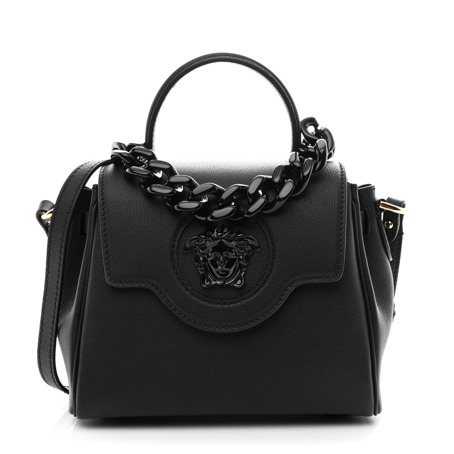 Grained Calfskin Small La Medusa Top Handle Bag Black