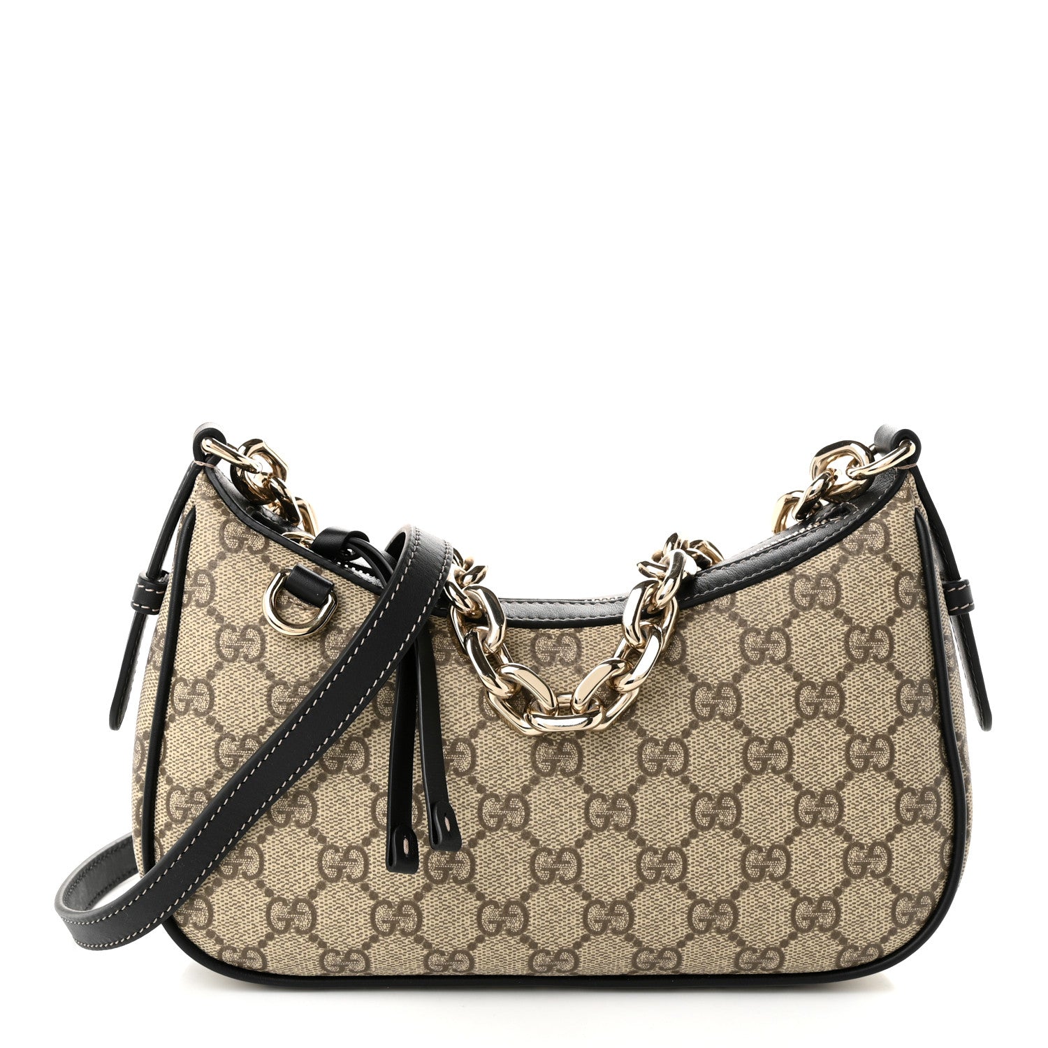 Gucci GG Supreme Monogram Textured Calfskin Small Emblem Shoulder Bag Beige Black 1 of 9