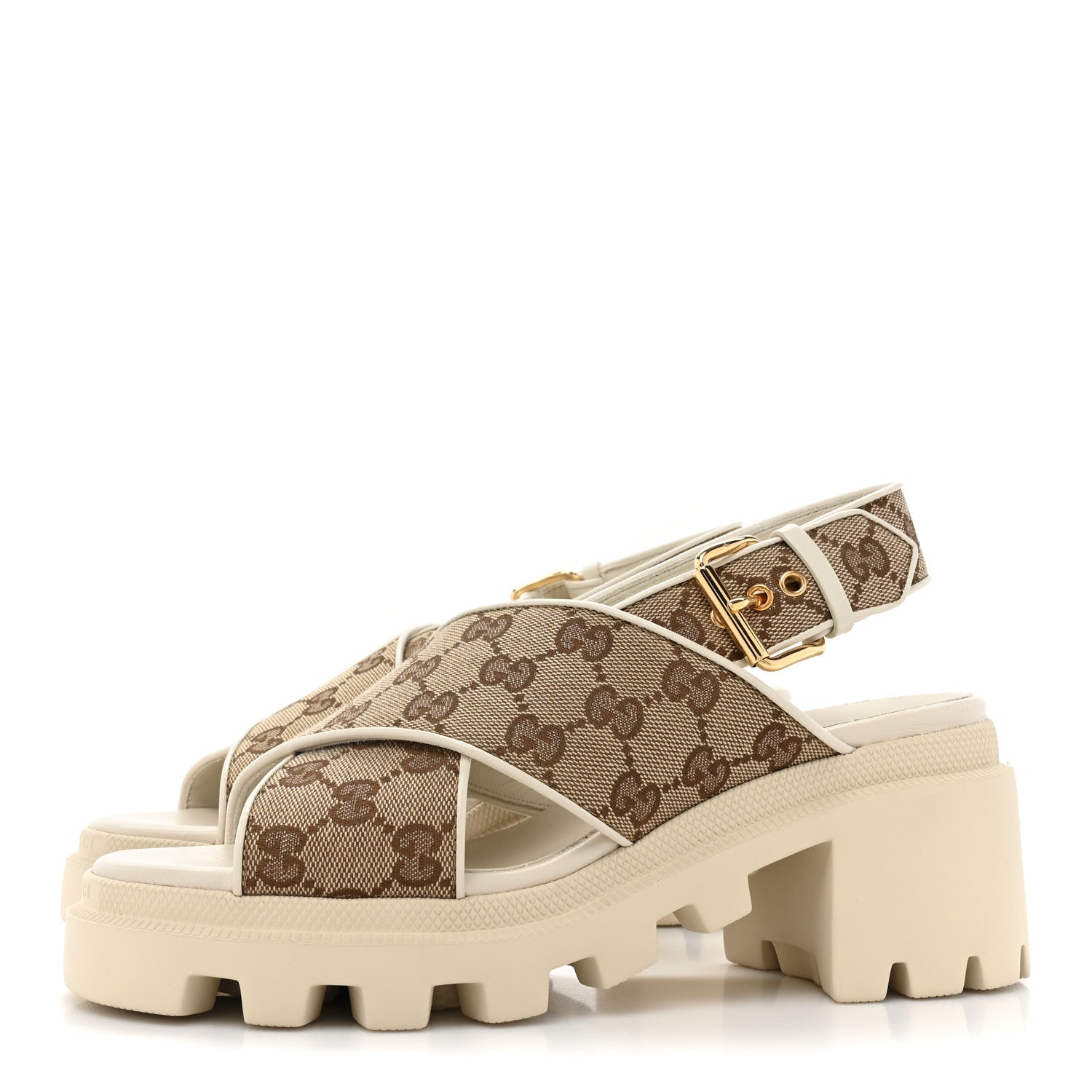 Gucci Monogram Granada Kid Trip 40/72mm Lug Sole Sandals 38 Beige Ebony Mystic White 3 of 11