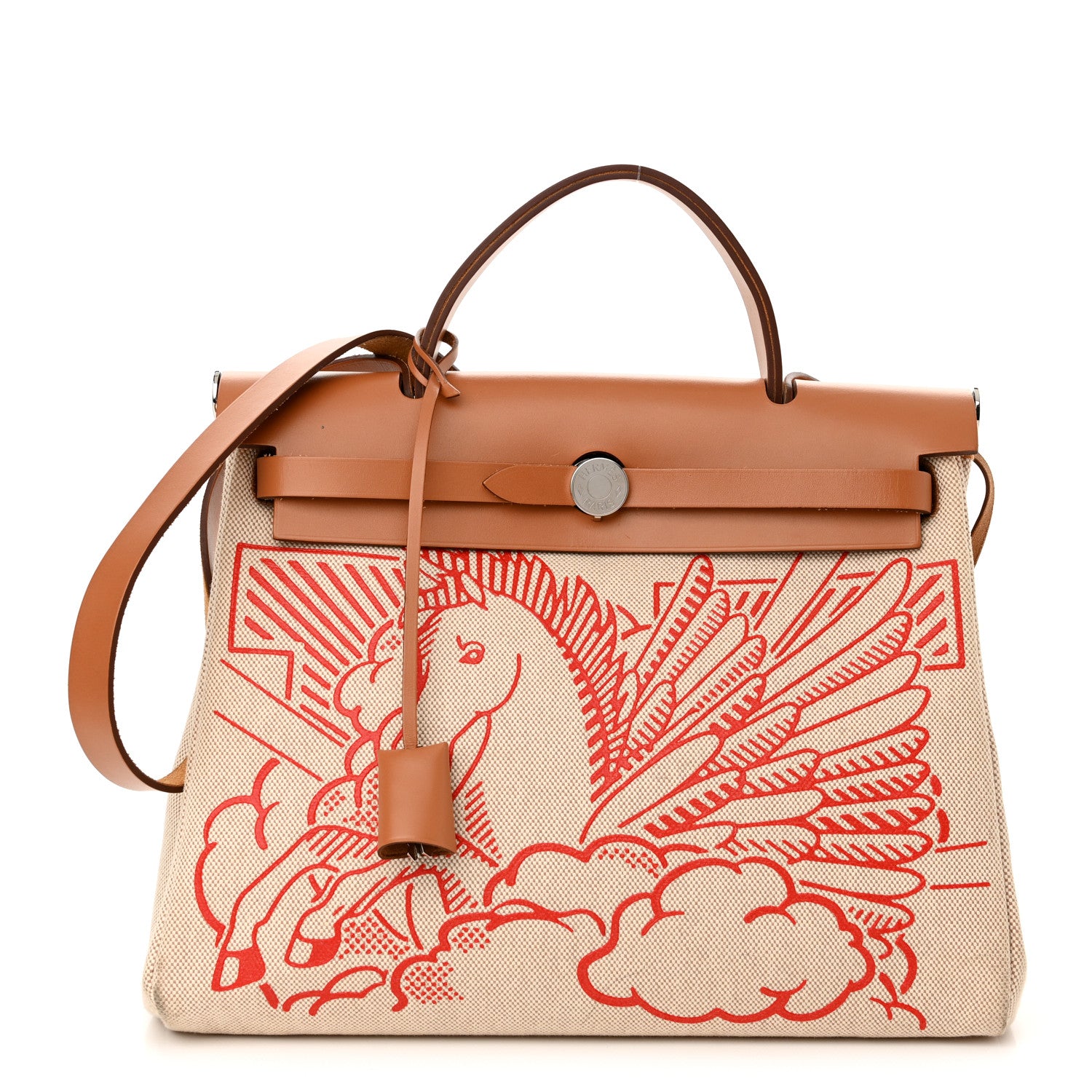 Hermes Vache Hunter Toile Pegase Pop Herbag Zip Retourne 31 PM Capucine Ecru 3 of 11