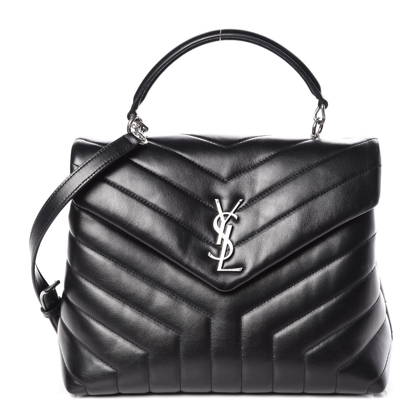 Calfskin Y Quilted Monogram Medium Loulou Satchel Black